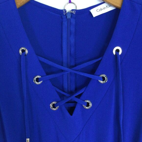 Calvin Klein Women's One-Piece Jumpsuit V-Neck Tie Waist Sleeveless Blue Size 2 - Picture 6 of 16